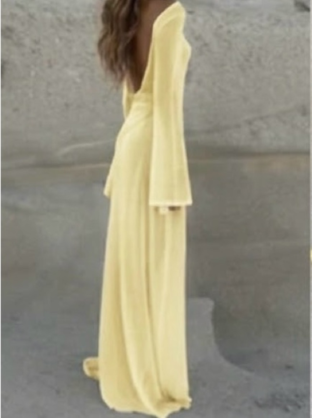 Elegant Pale Yellow Maxi Dress with Open Back